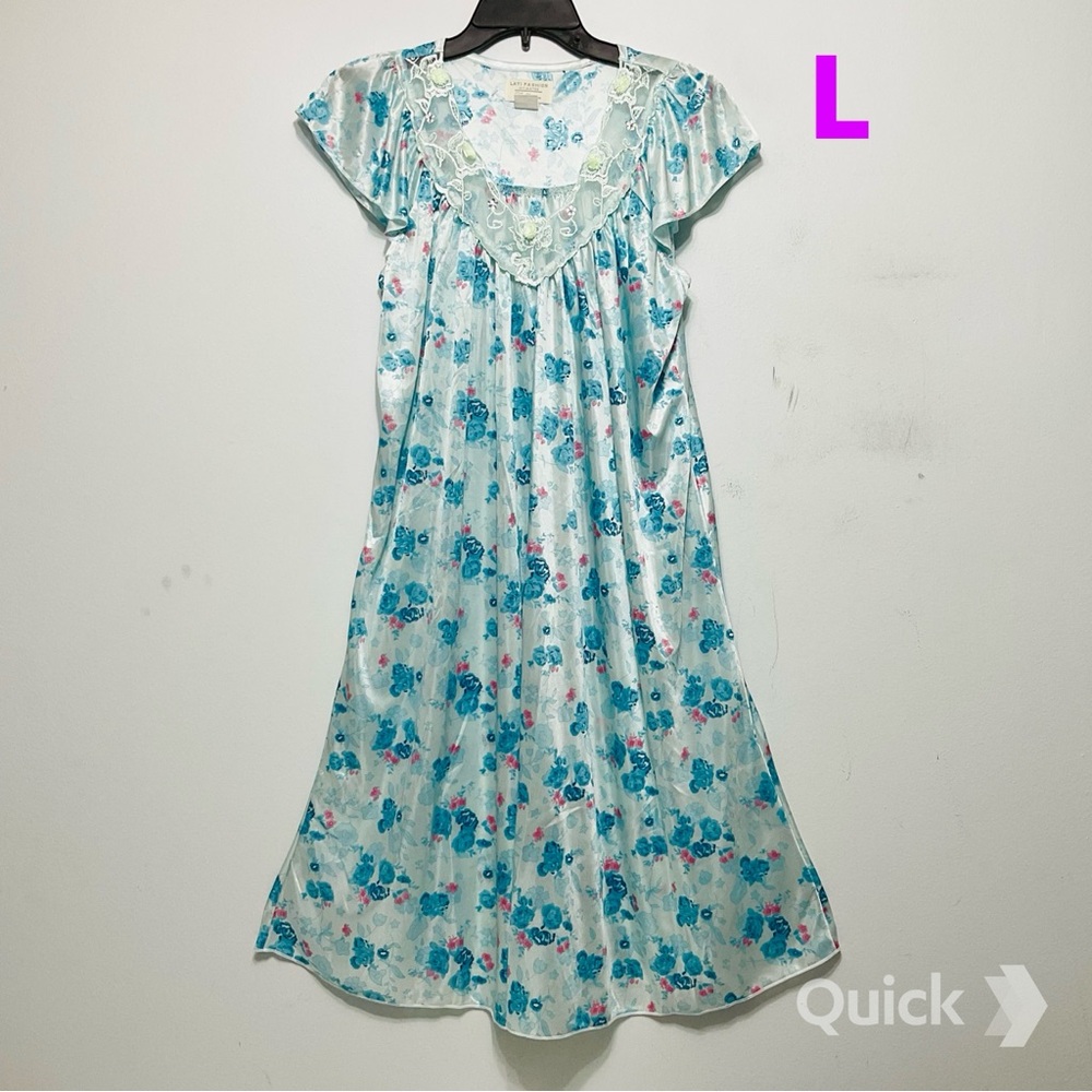 sz L - NWT Blue Floral Cap Sleeve Nightgown #9